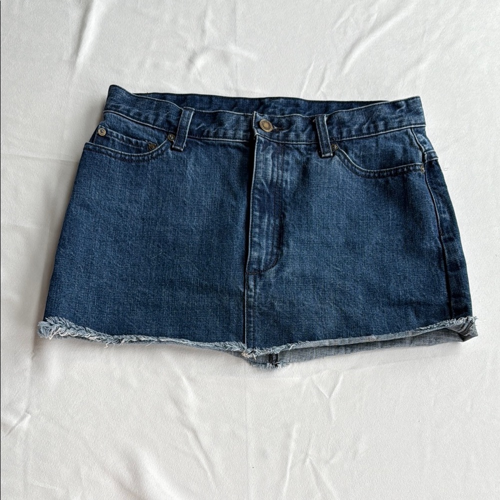 Free People Denim Mini Skirt Raw Hem Boho